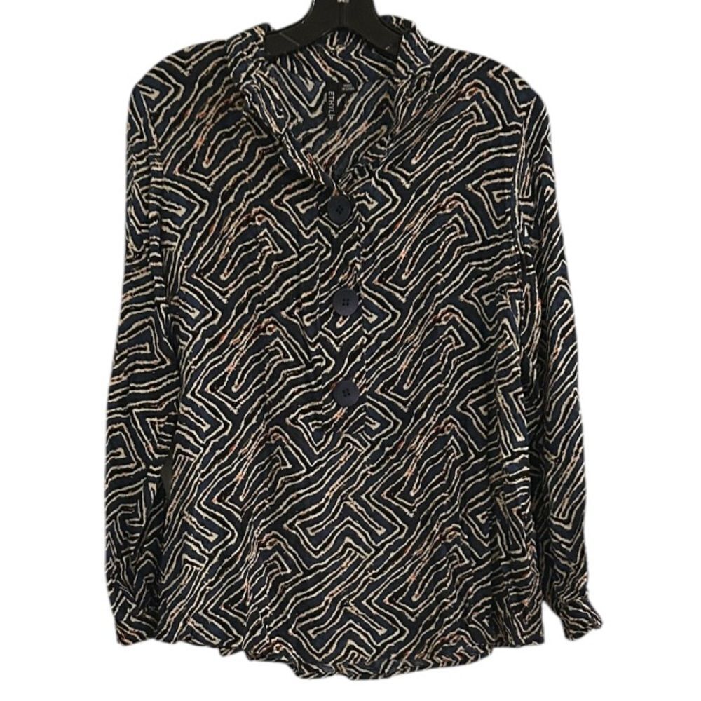 ETHYL G6915 The Concord Rayon Blue Print Multicolor Top Size Medium